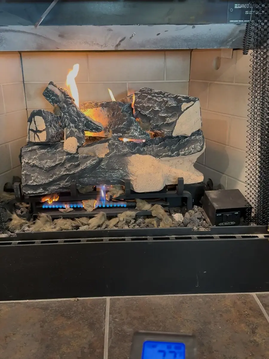 Gas fireplace operating after service
