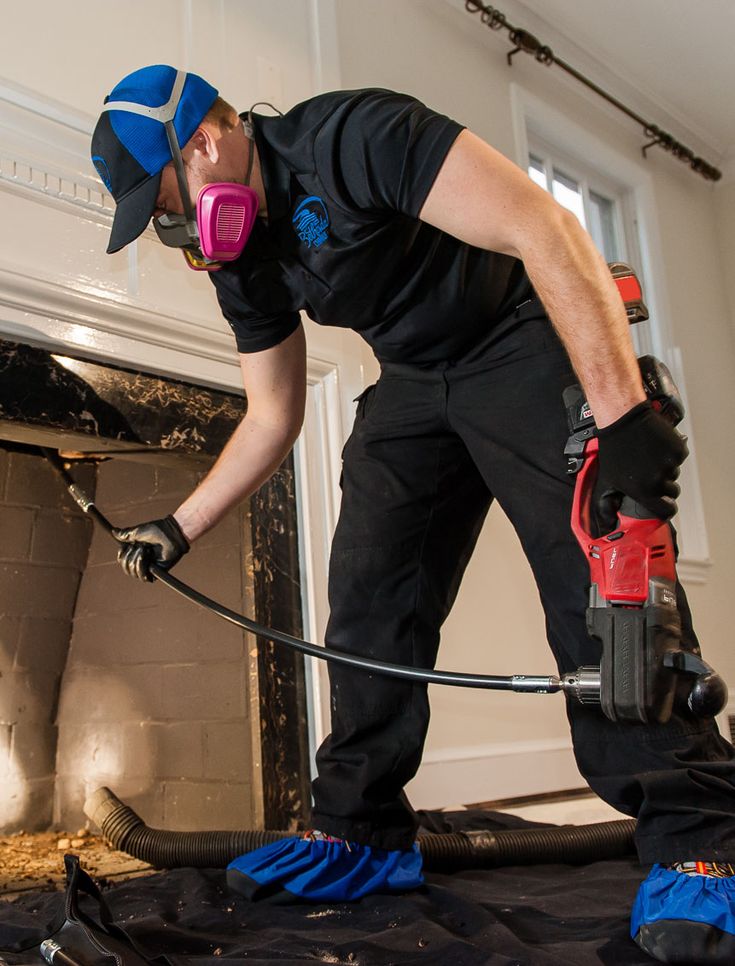 Rotary chimney cleaning with HEPA vacuum